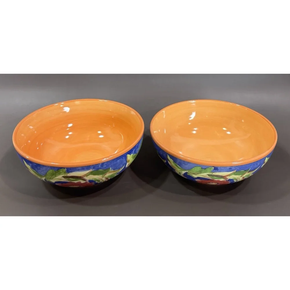 Pfaltzgraff Villa della Luna Fleur Soup Cereal Bowls Set 2 2004 Blue Orange Y2K